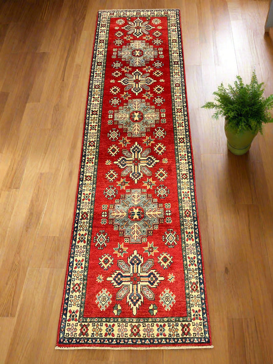 Kazak Runner Red 3'X10' Handmade Wool Rug # 10815