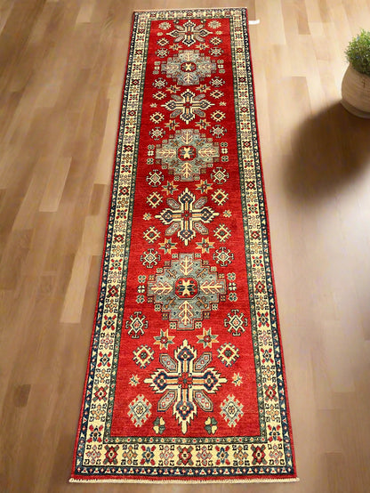 Kazak Runner Red 3'X10' Handmade Wool Rug # 10815