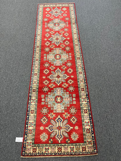 Kazak Runner Red 3'X10' Handmade Wool Rug # 10815