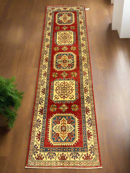 Kazak Runner Rust 3'X10' Handmade Wool Rug # 10083