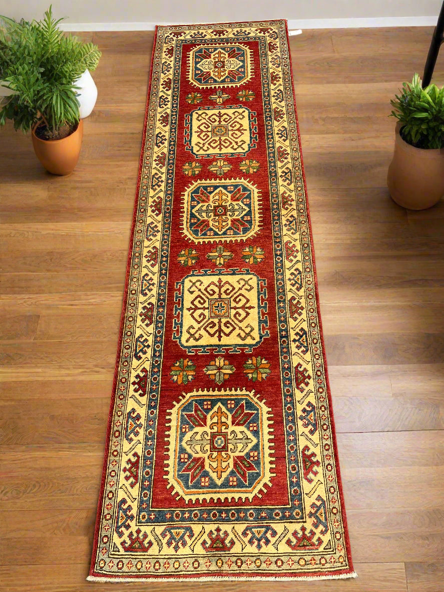 Kazak Runner Rust 3'X10' Handmade Wool Rug # 10083