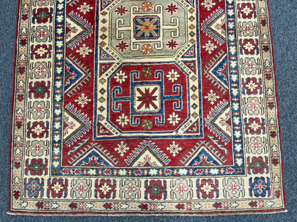 Geometric 4X6 Kazak Handmade Wool Rug # 9884