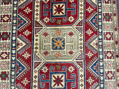 Geometric 4X6 Kazak Handmade Wool Rug # 9884