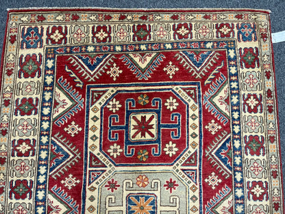 Geometric 4X6 Kazak Handmade Wool Rug # 9884