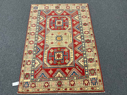 Geometric 4X6 Kazak Handmade Wool Rug # 9884