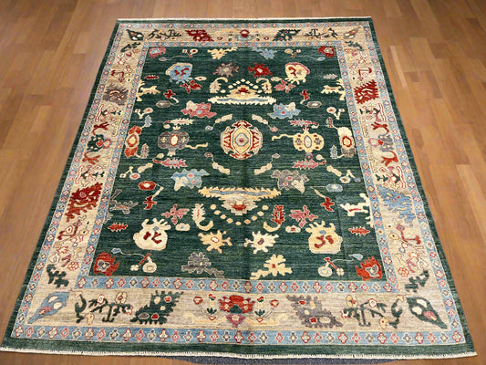 8X10 Oushak Green/ Blue Handmade Wool Rug # 12189