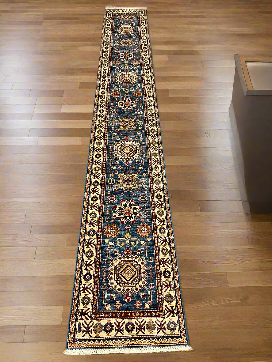 Runner Kazak Light Blue 2' 10"X 20' Handmade Wool Rug # 14602