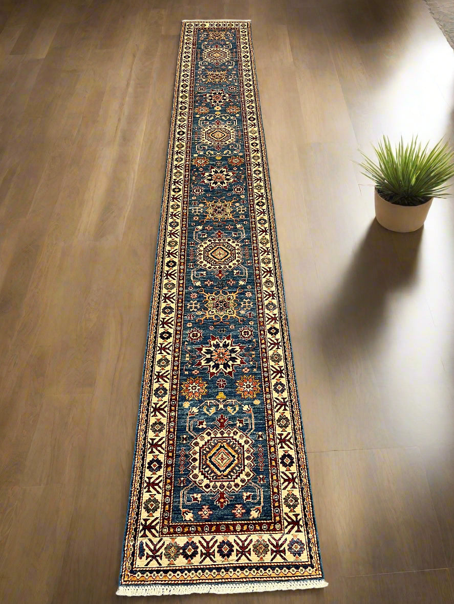 Runner Kazak Light Blue 2' 10"X 20' Handmade Wool Rug # 14602