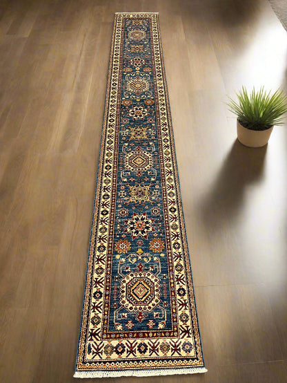 Runner Kazak Light Blue 2' 10"X 20' Handmade Wool Rug # 14602