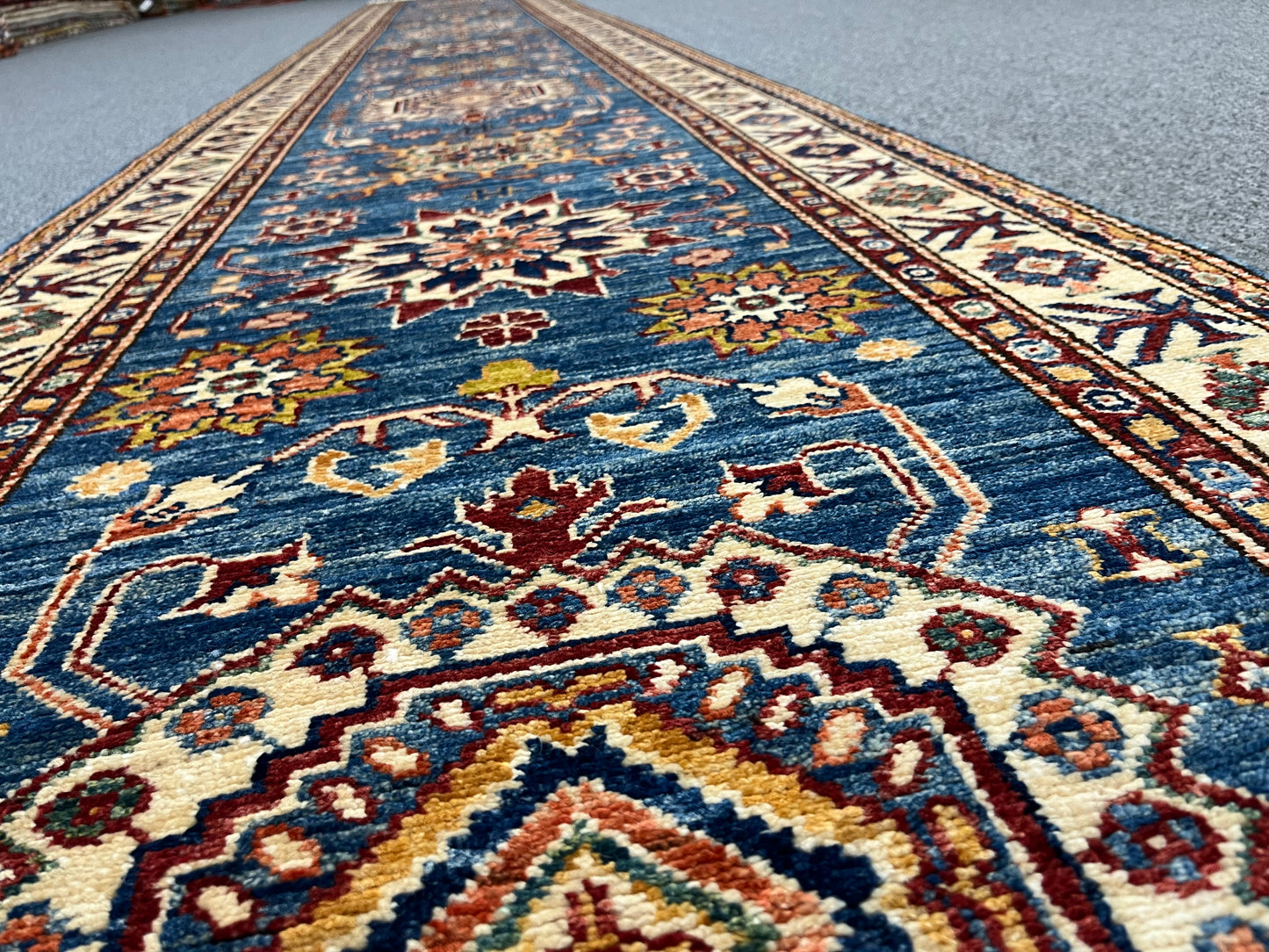 Runner Kazak Light Blue 2' 10"X 20' Handmade Wool Rug # 14602