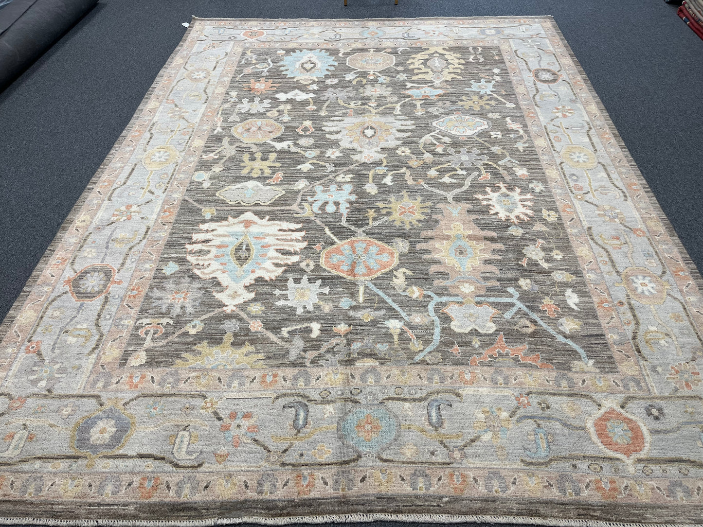 Oushak Gary 9X12 Handmade Wool Rug # 12204