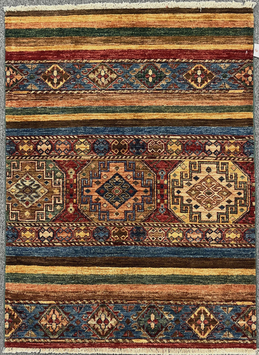 Multicolor Khorjin 3X5 Handmade Wool Rug # 14582