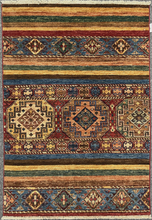 Multicolor Khorjin 3X5 Handmade Wool Rug # 14583