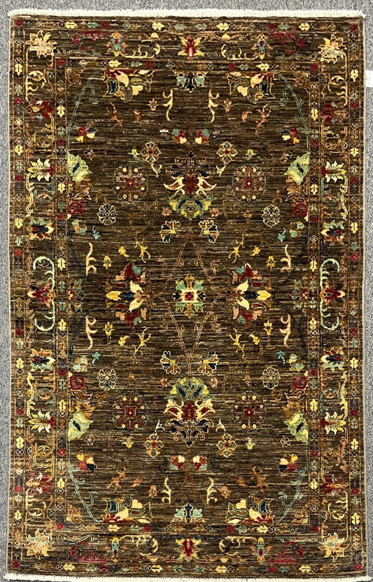 Gray Mohal 4X6 Handmade Wool Rug # 14594