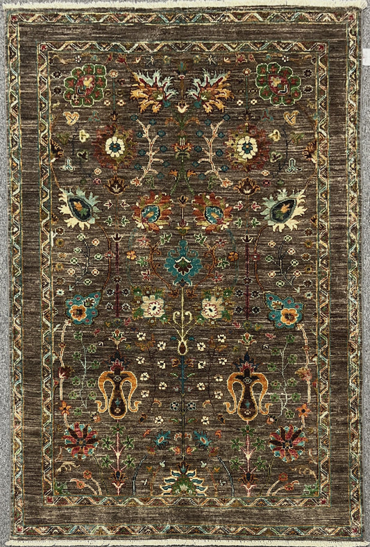 Gray Mohal 4X6 Handmade Wool Rug # 14592