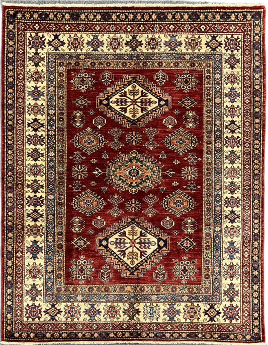 Red Super Kazak 5X7 Handmade Wool Rug # 14590