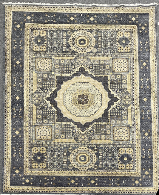 Mamluk 9X12 Gray Multicolor Handmade Wool Rug # 14574