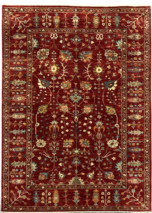 Red/Green Multicolor 7X10 Handmade Wool Rug # 14586