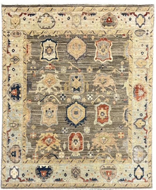 Gray/Turquoise blue Oushak 8X10 Handmade Wool Rug # 14596