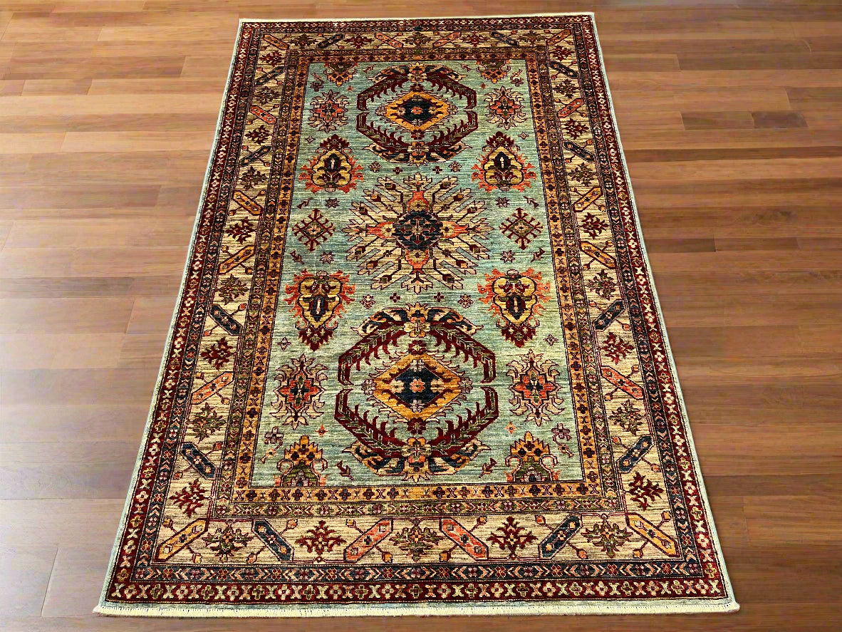 Super Kazak Light Blue 6X8 Handmade Wool Rug # 14573