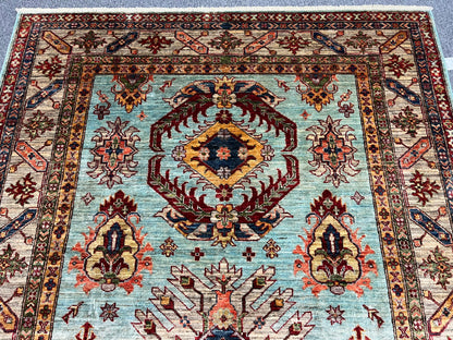 Super Kazak Light Blue 6X8 Handmade Wool Rug # 14573