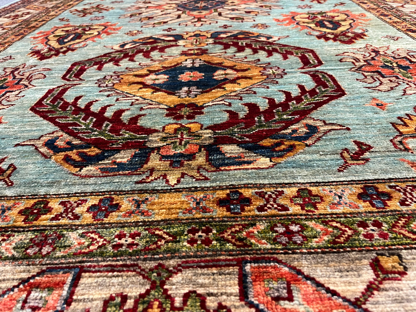 Super Kazak Light Blue 6X8 Handmade Wool Rug # 14573