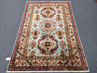 Super Kazak Light Blue 6X8 Handmade Wool Rug # 14573