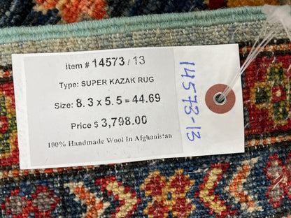 Super Kazak Light Blue 6X8 Handmade Wool Rug # 14573