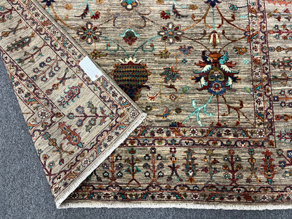 Beige Floral Mohal 6X8 Handmade Wool Rug # 14587