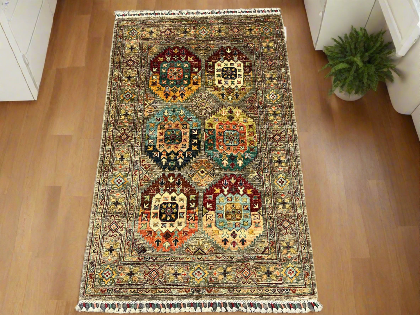 3X5 Brown Tribal Handmade Wool Rug # 14095