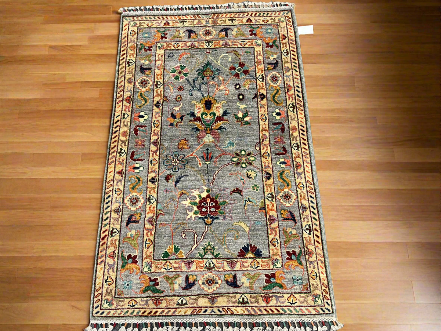 3X5 Silver Floral Handmade Wool Rug # 14096