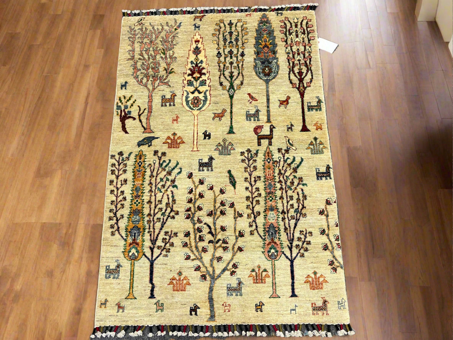 3X5 Beige Tree Of Life Handmade Wool Rug # 14098