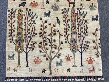 3X5 Beige Tree Of Life Handmade Wool Rug # 14098