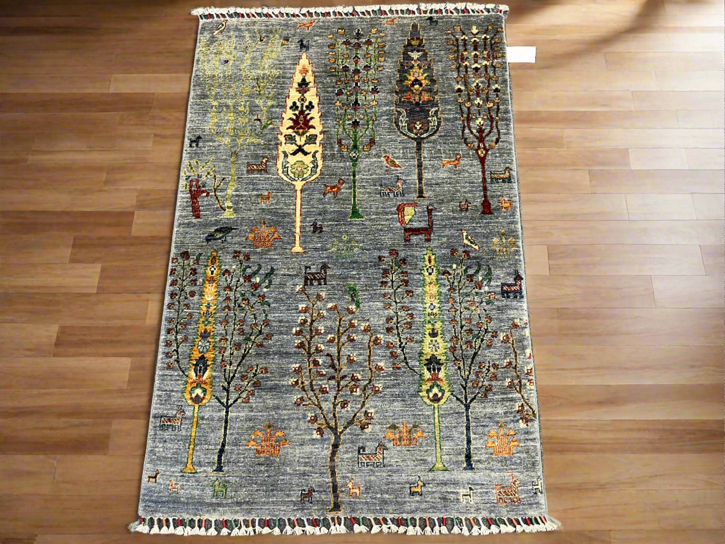 3X5 Gray Tree Of Life Handmade Wool Rug # 14018