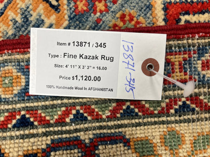 3' X 5' Fine Kazak handmade Wool Rug # 13871