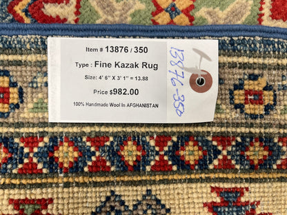 3 X 5 Kazak Blue Handmade Wool Rug # 13876