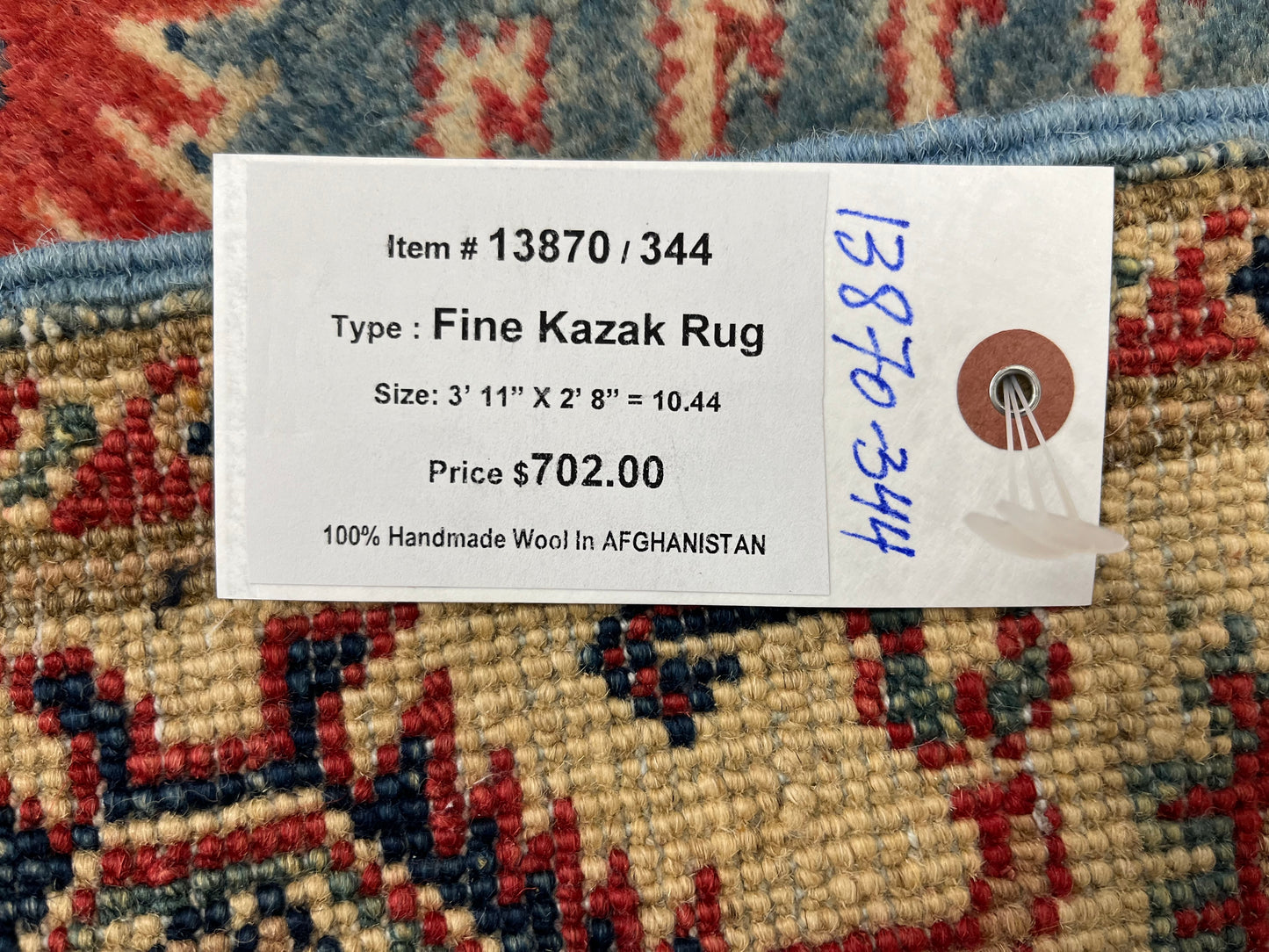 Kazak 3X4 Light Blue Handmade Wool Rug # 13870