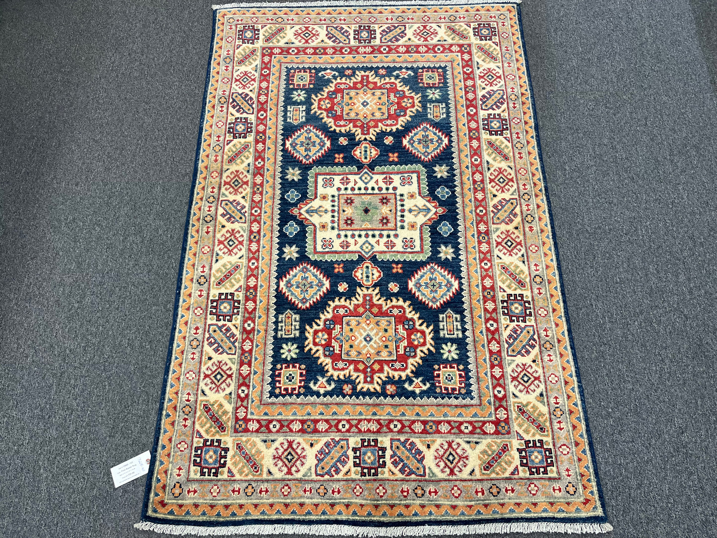 4 X 6 Kazak Navy Blue Handmade Wool Rug # 13668