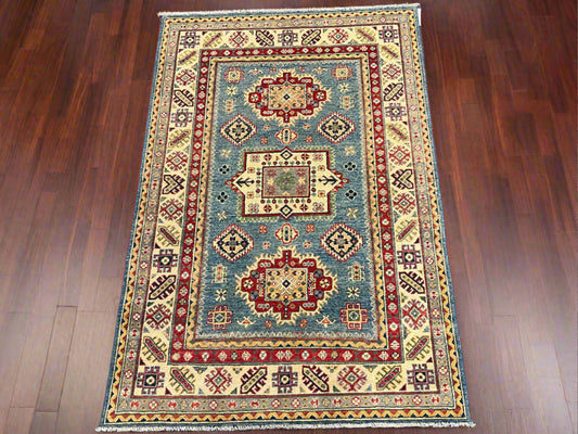 4 X 6 Kazak Light Blue Handmade Wool Rug # 13670