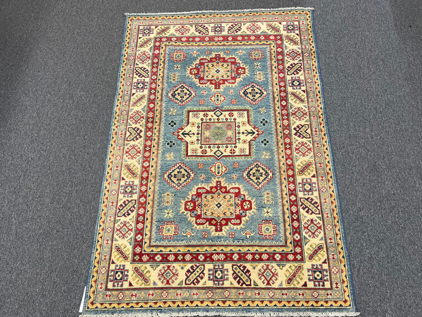 4 X 6 Kazak Light Blue Handmade Wool Rug # 13670