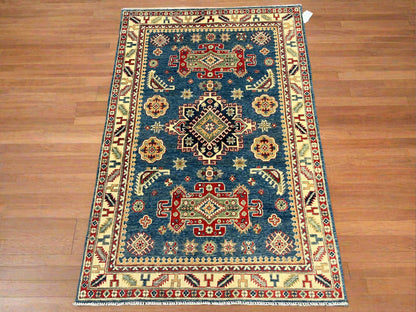 4 X 6 Kazak Light Blue Handmade Wool Rug # 13604