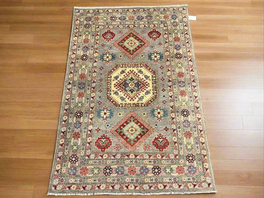 4X6 Kazak Gray Handmade Wool Rug # 13669