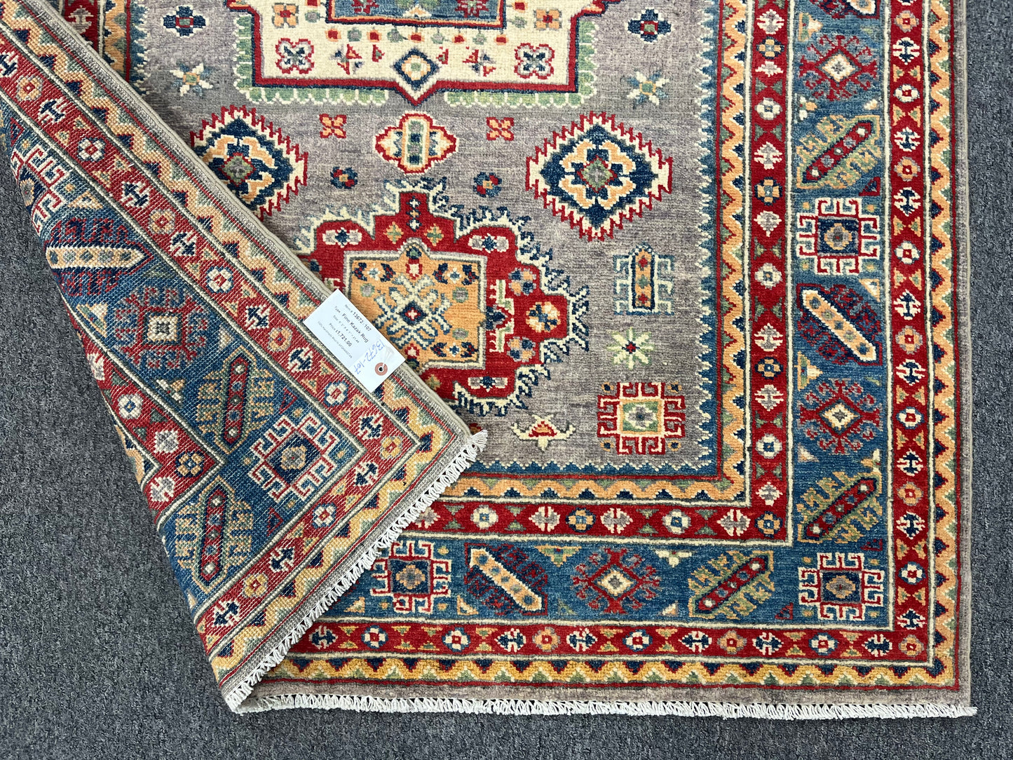 4X6 Kazak Gray/Light Blue Handmade Wool Rug # 13672