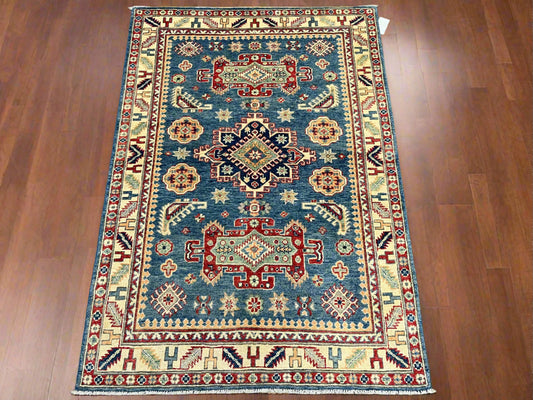 4 X 6 Kazak Light Blue Handmade Wool Rug # 13578