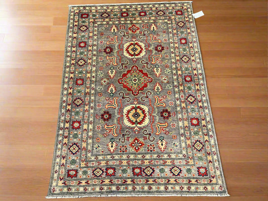 4X6 Kazak Gray Brown Handmade Wool Rug # 13583