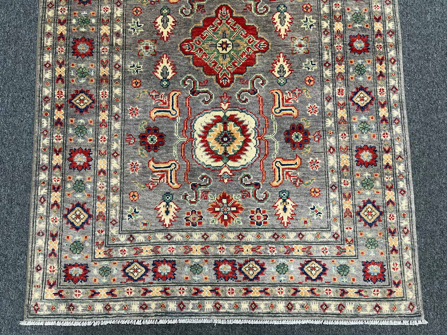 4X6 Kazak Gray Brown Handmade Wool Rug # 13583