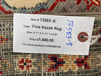 4X6 Kazak Gray Brown Handmade Wool Rug # 13583