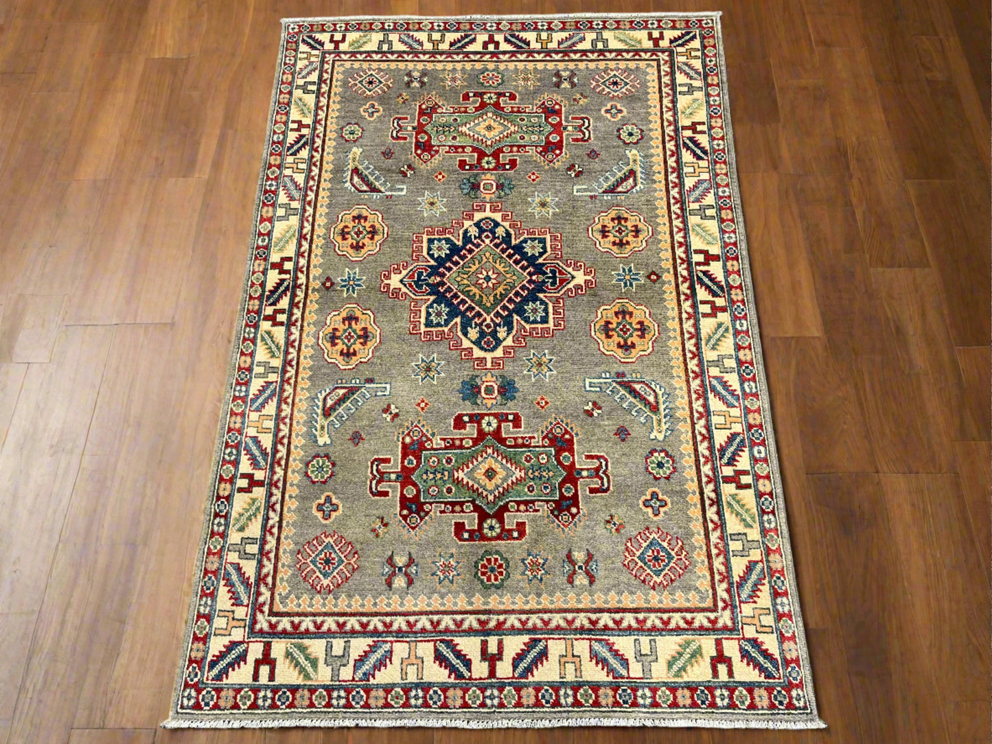 4X6 Kazak Gray Brown Handmade Wool Rug # 13580