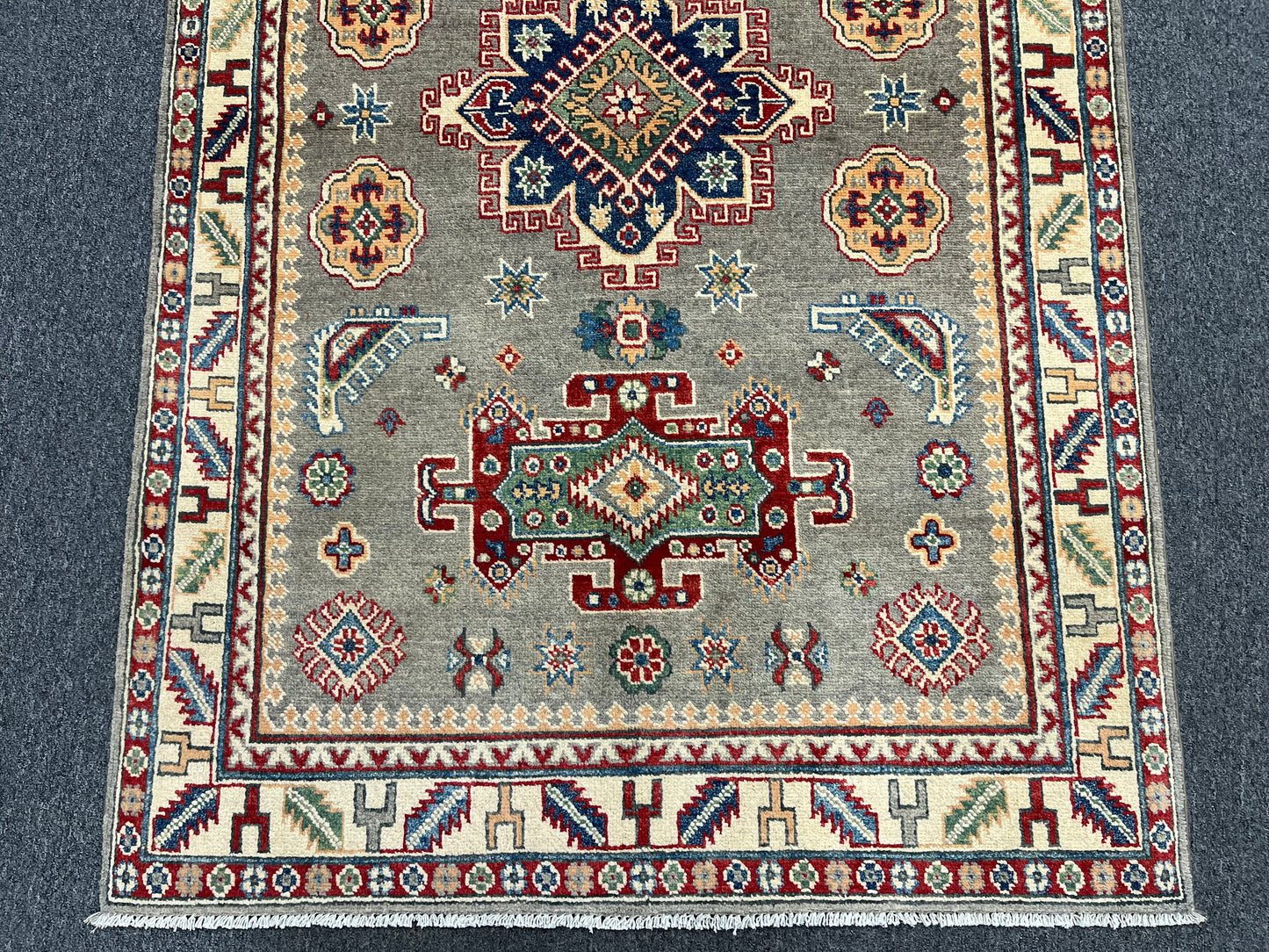 4X6 Kazak Gray Brown Handmade Wool Rug # 13580