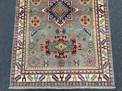 4X6 Kazak Gray Brown Handmade Wool Rug # 13580